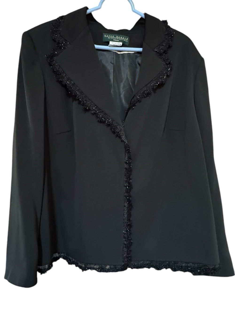 Harve Benard Single Breasted Notched collar Black w/ Embellished Fringe trim NWT